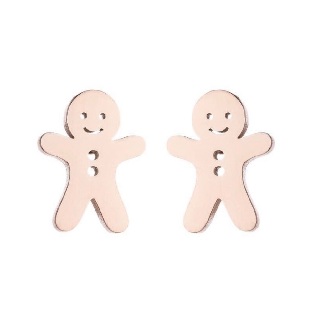 Rose Gold Stainless Steel Stud Earrings, Ginger Bread Cookie Earrings